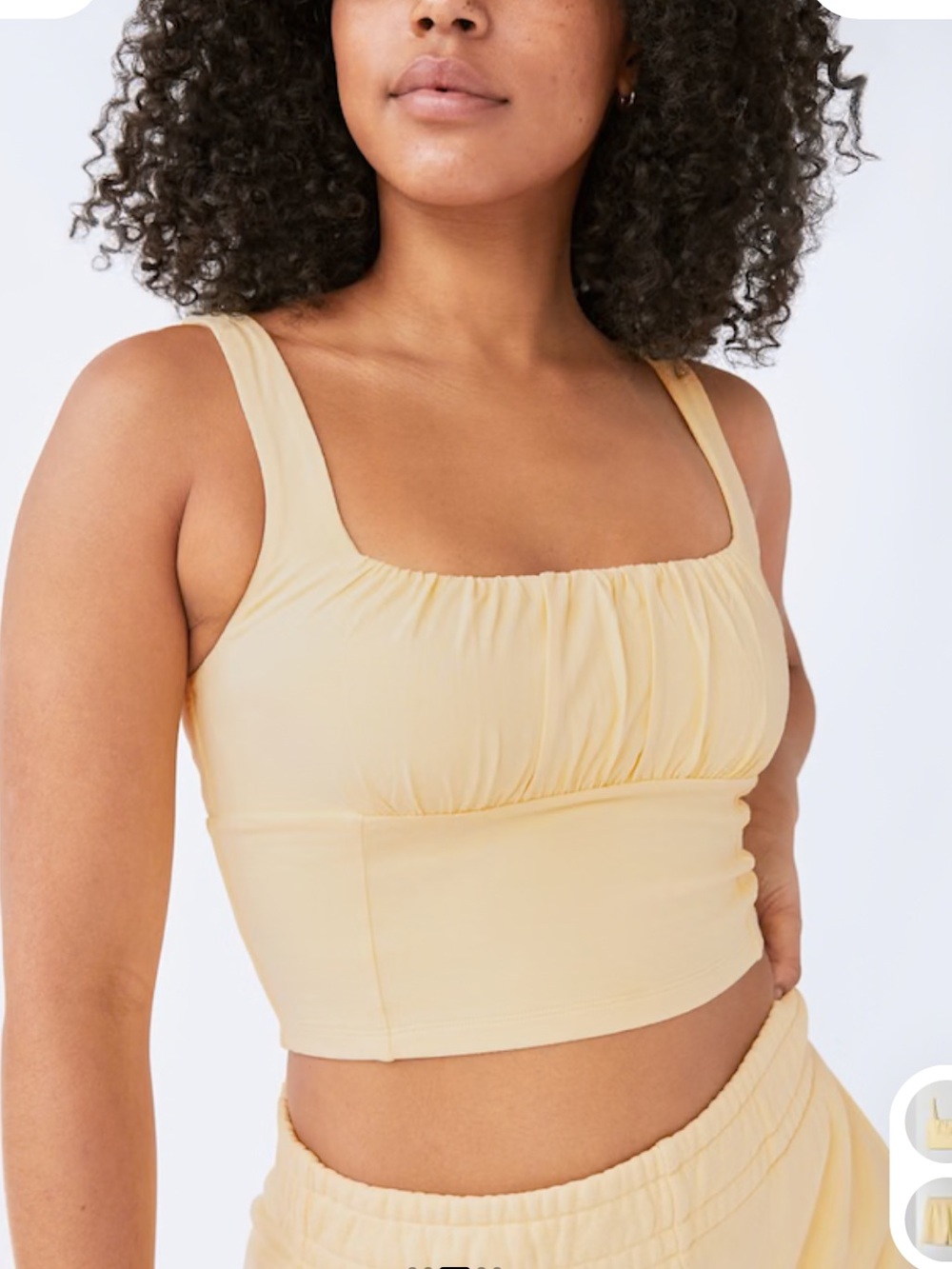 Aritzia /Wilfred Women’s “Orbit Tank” Butter Yellow Square-Neck Ruched Tank Top